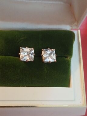 SWAROVSKI Square Stud Pierced Earrings Silver Setting NWOT